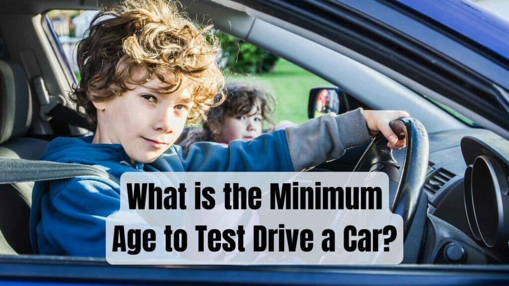 Photo of a kid at the wheel of a car and his little sister by its side. Age to Test Drive a Car.