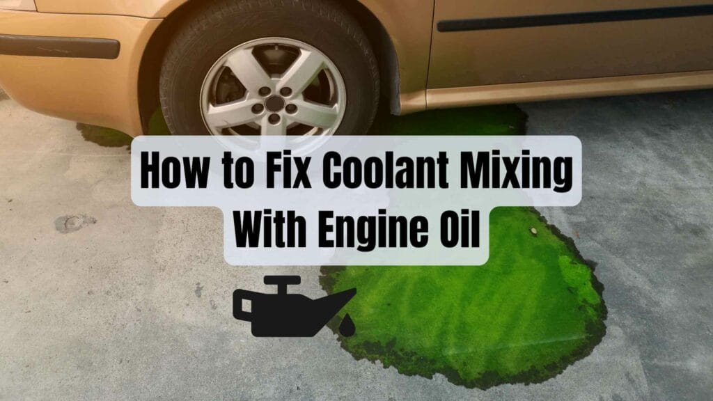Photo of a car loosing coolant on the ground. How to Fix Coolant Mixing With Engine Oil.