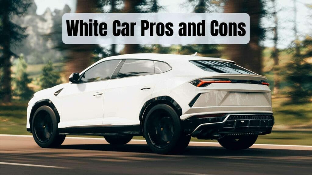 Photo of a white Lamborghini Urus driving on the street. White Car Pros and Cons