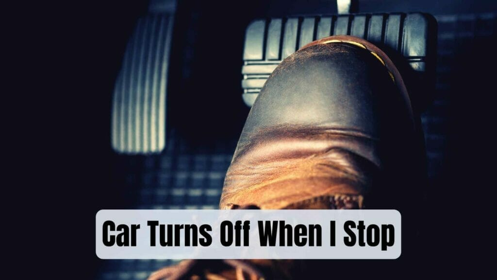 Photo of a person's foot pressing a car brake pedal. Car Turns Off When I Stop.